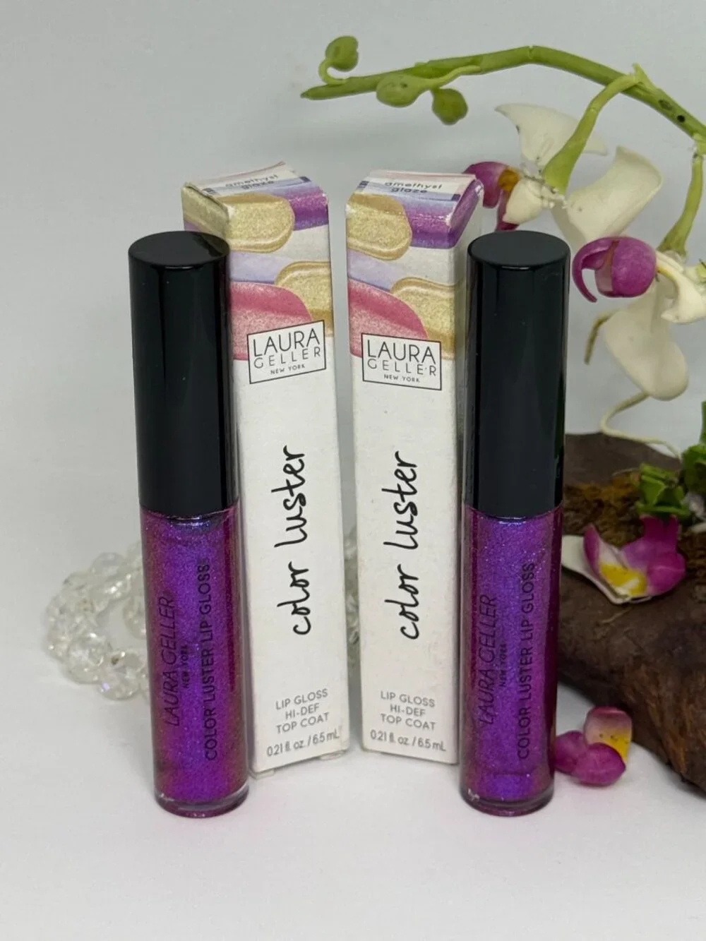 2x Laura Geller Color Luster Lip Gloss Hi-Def Top Coat - Amethyst Glaze - NIB